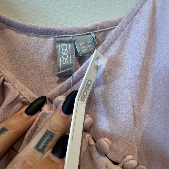 ASOS V neck spaghetti strap ruffle front with buttons NWT tank size 6 in pink - Picture 3 of 6